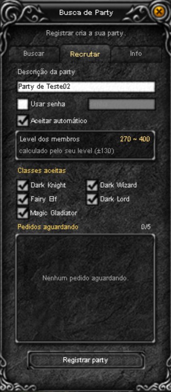 Recrutar: monte a sua party