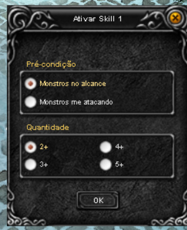 Config da Ativar Skill 1: Pré-condição e Quantidade