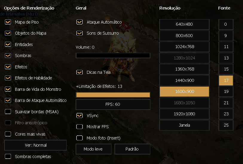 ESC: FPS 60 e resolução 1600x900