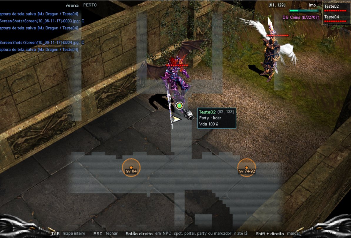 Membro da party no mapa, com a vida no mouse