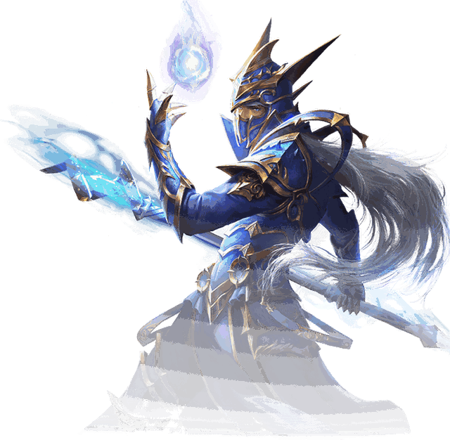 Soul Master de armadura azul e dourada segurando uma esfera de energia