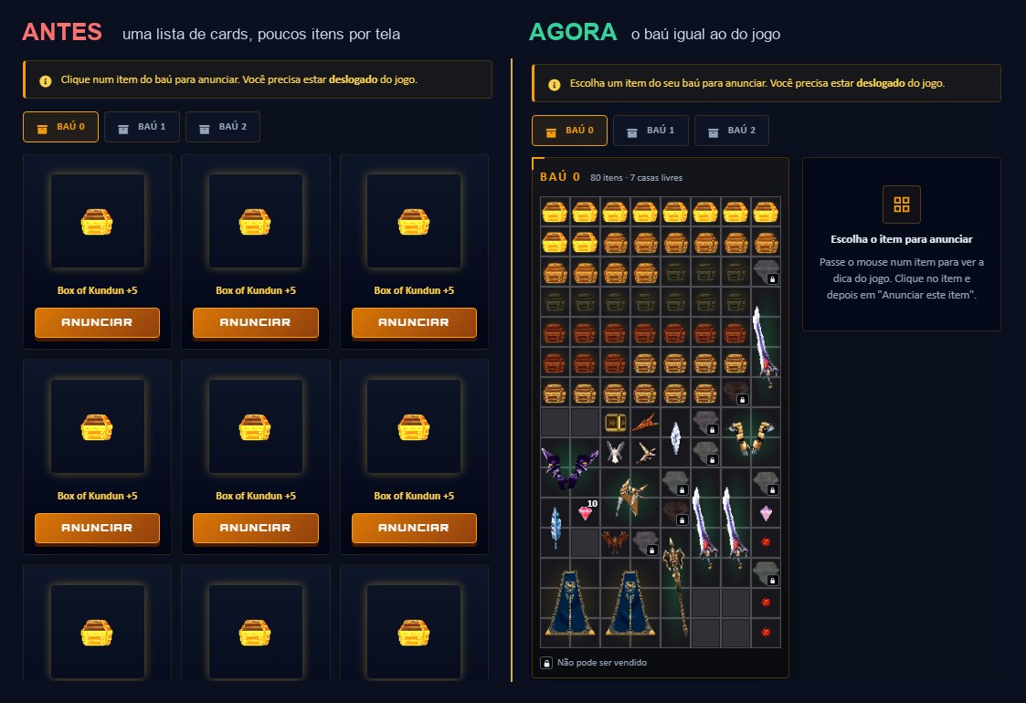 Antes e agora: a aba Vender do Dragon Market